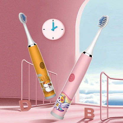 Children Electric Toothbrush Cartoon Kids With Replacement Head Ultrasonic IPX7 Waterproof Rechargeable Sonic Toothbrush