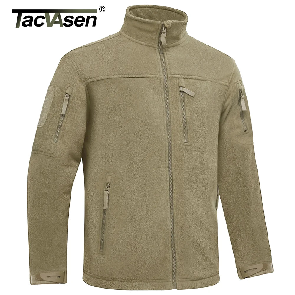 TACVASEN Winter Fleece Jacket Mens Zipper Pockets Work Jacket Thermal Warm Full Zip Fishing Hiking Coats Outwear Man Windbreaker