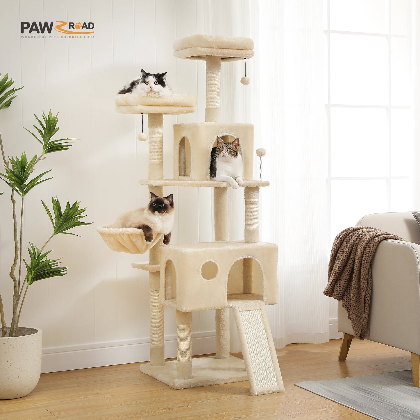 Free Shipping Multi-Level Cat Tree For Cats With Cozy Perches Stable Cat Climbing Frame Cat Scratch Board Toys Cat Furniture