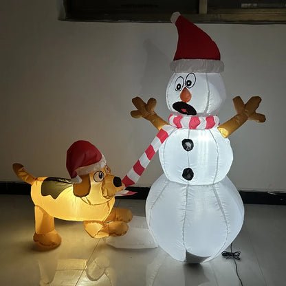 1.1M Christmas Inflatable Dog Bites Snowman Scarf Build-in LED Lights Party Decoration for Outdoor Indoor Yard Lawn Garden Decor