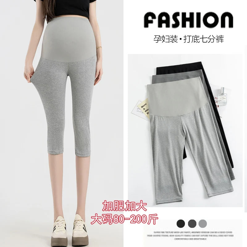 Summer Maternity 95% Cotton Leggings Stretched Pregnant Woman Belly Pants Skinny Mid-calf Sports Trousers Capri Pants Thin