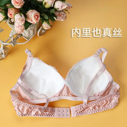 Natural mulberry silk lace bra without rims thin adjustable shoulder straps unbound bra underwear silk.