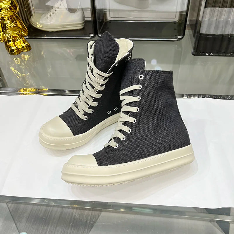 Men Ro Canvas High Top Quality Casual Shoes Breathable Lace Up Zipper Women Luxury Designer Sneakers Flat Ankle Boots Big Size