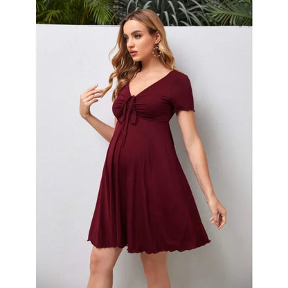 Maternity Dresses Summer Pure Colour V-neck Women Dress Loose Plus Size Pregnant Skirts Casual Clothing 2024 New Hot