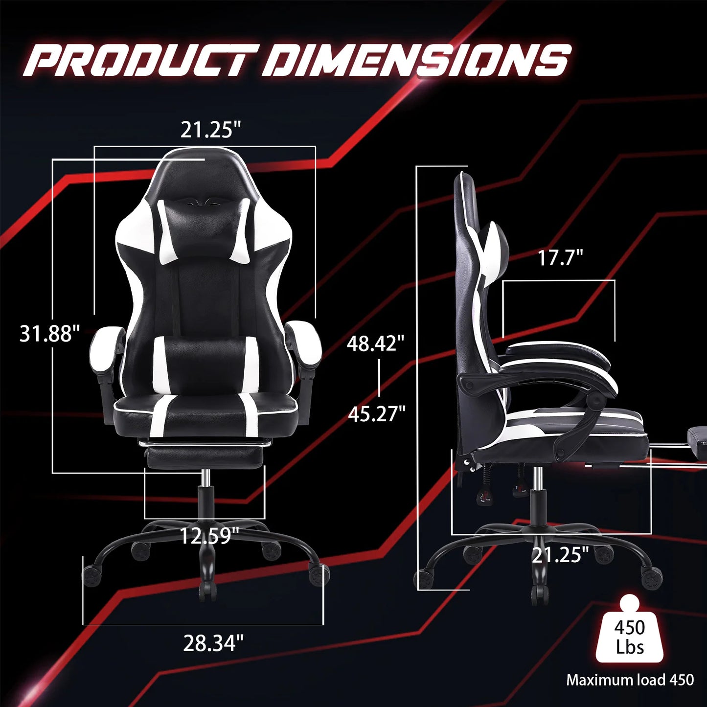 Ergonomic Gaming Chair with Footrest, High-Back Video Game Chair Computer Chair, Office Chair with Headrest and Lumbar, PU Leath