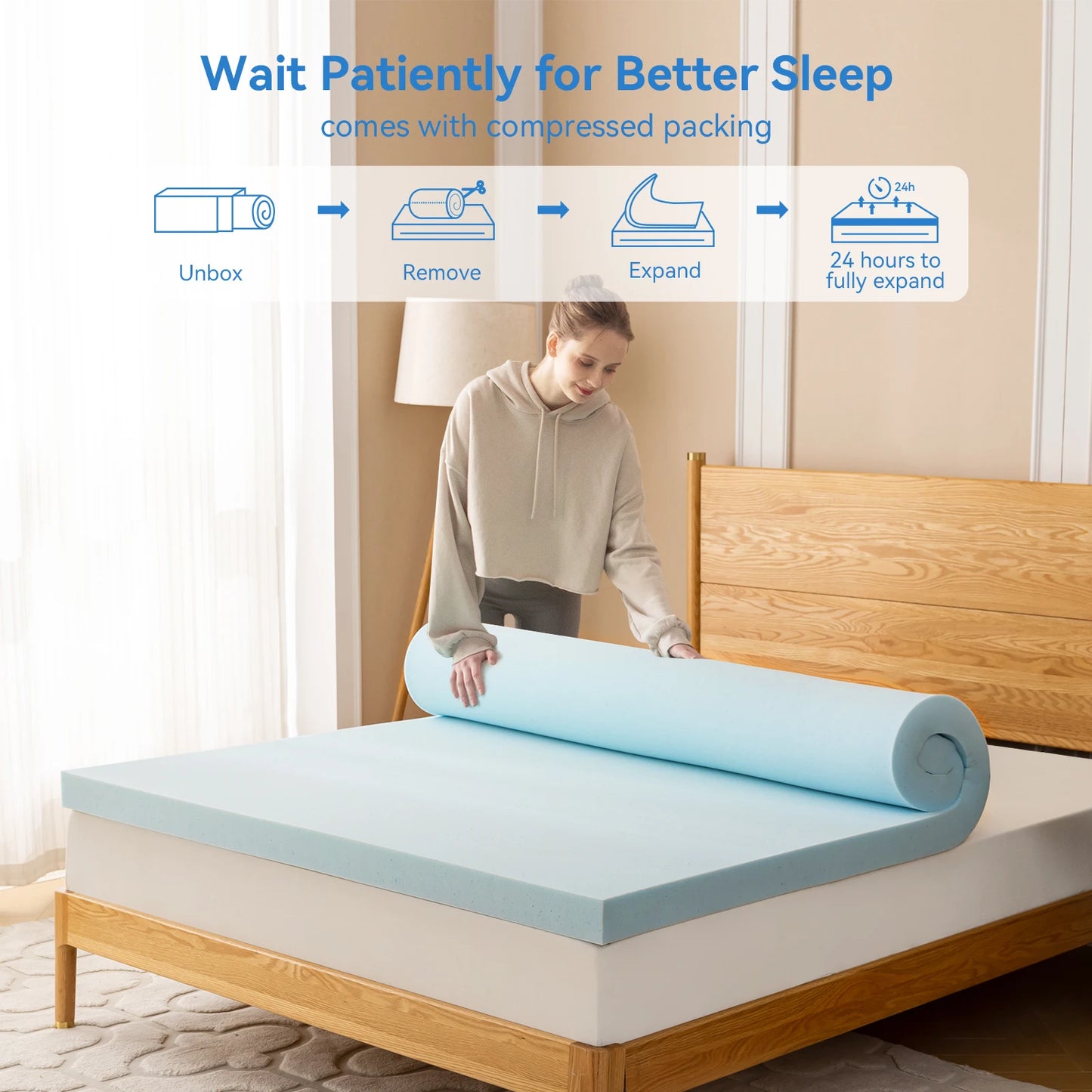 Hcore 1 PC Gel Memory Foam Mattress Topper, Blue Mattress Pad, Soft Breathable Cooling Bedding For Bedroom, Guest Room, CertiPU