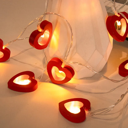 10pcs Valentine's Day Wooden Heart String Lights LED Fairy Lights Hanging wood Love Lamp Garland Valentine's Day Wedding decor