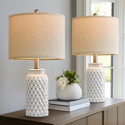 20.5" White Modern Ceramic Bedside Lamp Set of 2 for Bedroom Decor Farmhouse Table Lamp for Living Room Office Dorm