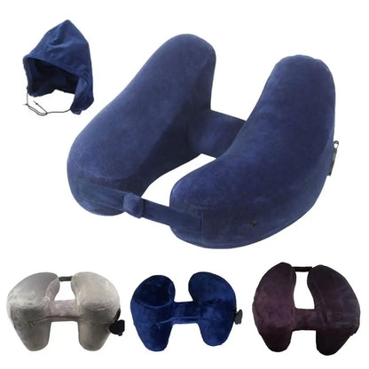 Inflatable Neck Pillow With Patent Valve Phone Storage H-shaped Neck Protection Aeroplane Car Neck Rest Cushion Travel Supplies