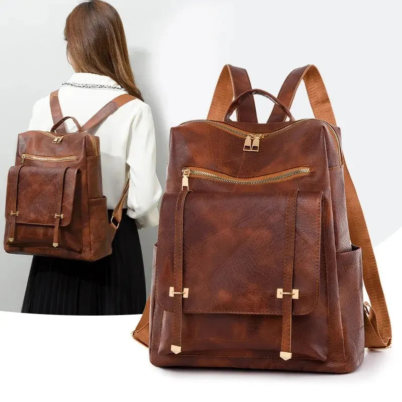 Vintage Women's Bag Large Capacity Leather Daily Commute Travel Women's Backpack Shopping