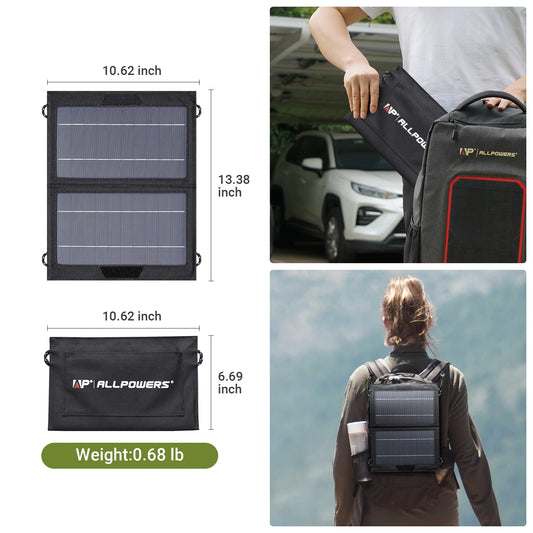 ALLPOWERS 10W Portable Solar Charger ,Waterproof Foldable Solar Panel with USB Output for Hiking Camping Backpacking Phone iPad