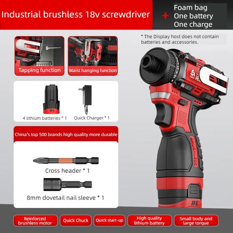 CHIGO Brushless Electric Drill Cordless Knockable Driller Driver 80N.m 18V Screwdriver Li-ion Battery Electric Power Tools