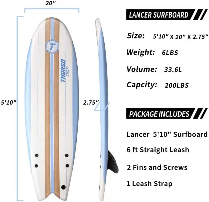 ' Soft Top Foam Surfboard Fish Surf board for Kids & Adults Includes Twin Fins Double Swivel Leash EPS Core IXPE Deck HDPE Slick