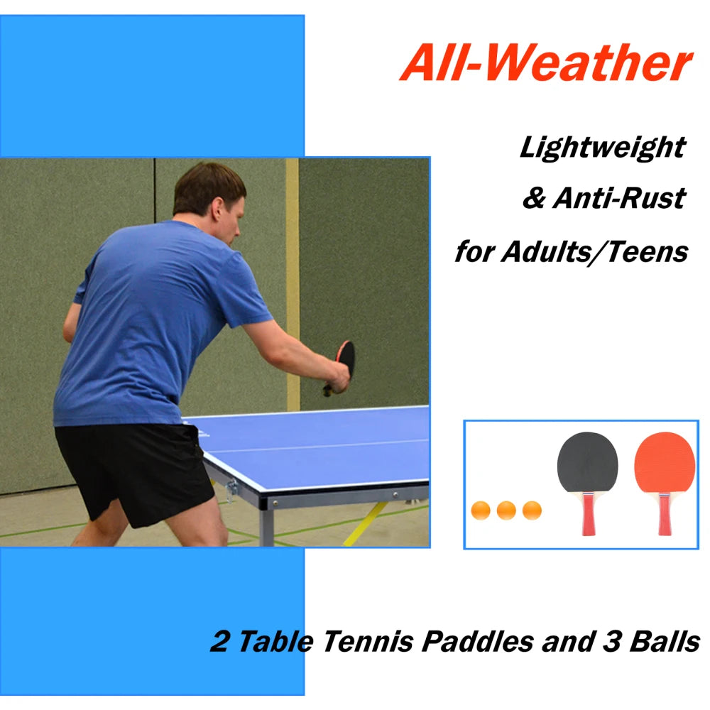 6ft Mid-Size Table Tennis Table Foldable Portable Ping Pong Table Set for Indoor & Outdoor Games with Net 2 Table Tennis Paddles