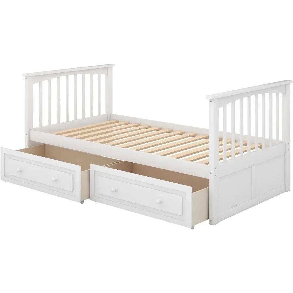 Convertible Wood Twin-Over-Twin Bunk Bed with Storage Drawers and Ladder - Can Be Divided Into Two Daybeds White Beds