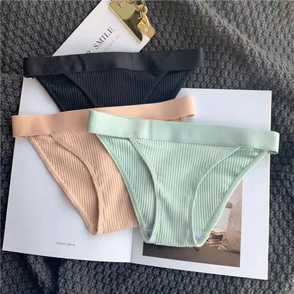 M-XL Women's Thread Cotton Underwear Large Size Sexy Seamless Panties Simple Low Waist Girls Thong Briefs