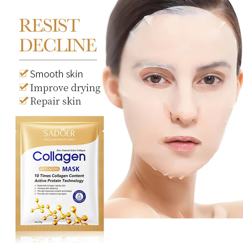 SADOER Collagen Face Mask Moisturizing Firming Hydrating Brightening skincare Face Sheet Mask Facial Masks Skin Care