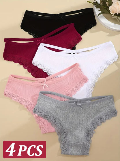 4PCS Women's Cotton Briefs Sexy Female Underpants Elasticity Comfortable Underwear Panties Lingerie S-XL Solid Color Intimate