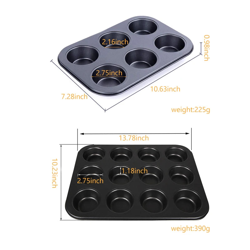 6/12 Cups Square Cupcake Pan Muffin Tray Cupcake Mold Muffin Pan Carbon Steel Baking Pan Non Stick Bakeware 657