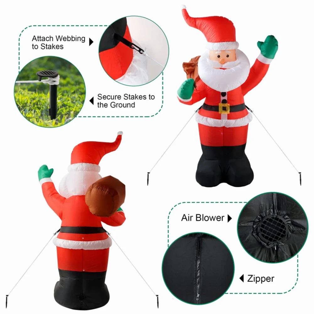 1.8m Xmas Inflatable Santa Built-in LED Lights Up Inflatable Model Outdoor Ornament Xmas Gift Party New Year Indoor Props Decor