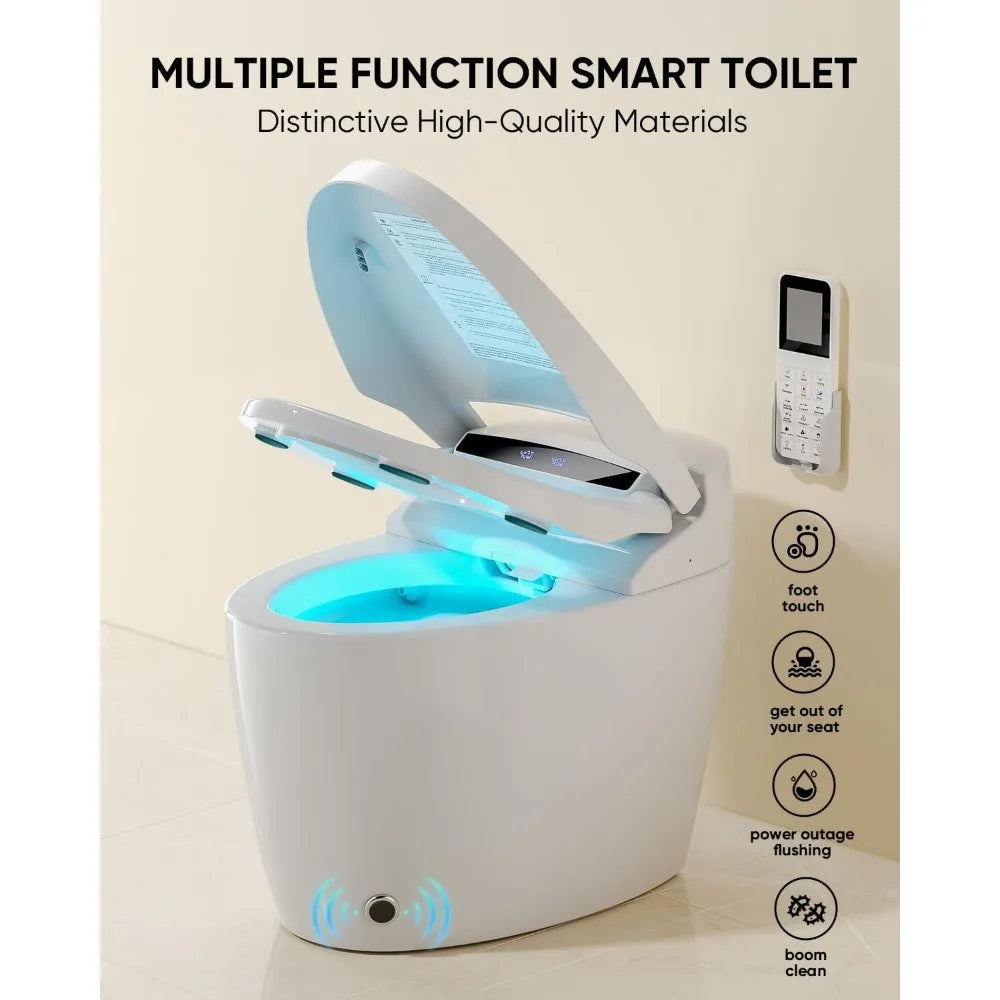 Smart Toilet, Tankless Toilet with Warm Water Sprayer and Dryer,Heated Bidet Seat, One Piece Bidet Toilet with LED Display