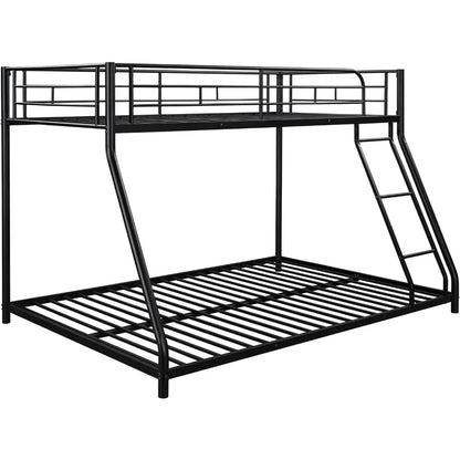 Bunk Bed Twin Over Full Sturdy Steel Metal Bed Frame with Flat Ladder and Guardrail for Children/Teens/Adults Black