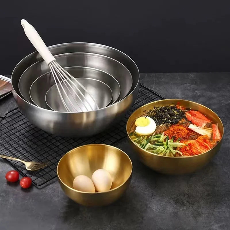 17-25cm Stainless Steel Gold And Silver Salad Bowl Rice Noodles Lamian Noodles Bowl Kitchen Tableware Food Container