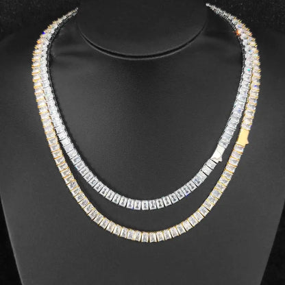 New Arrivals 6mm Baguette Diamond Silver/Gold Plated Hip Hop Jewelry Iced Out Tennis Chain Necklace Gift For Women/Men