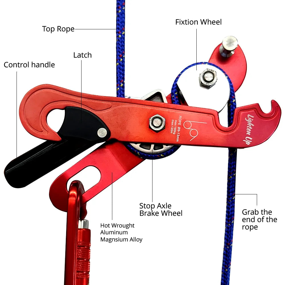 Professional Outdoor Rock Climbing Descent Device STOP Handle-Control Abseiling Device Downhill Descender Rappelling Mountaineer