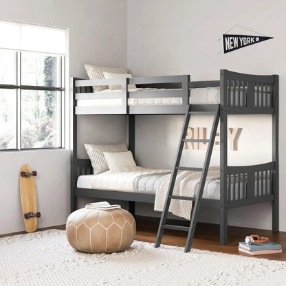 Caribou Twin-over-Twin Bunk Bed (Gray) – GREENGUARD Gold Certified, Converts to 2 individual twin beds