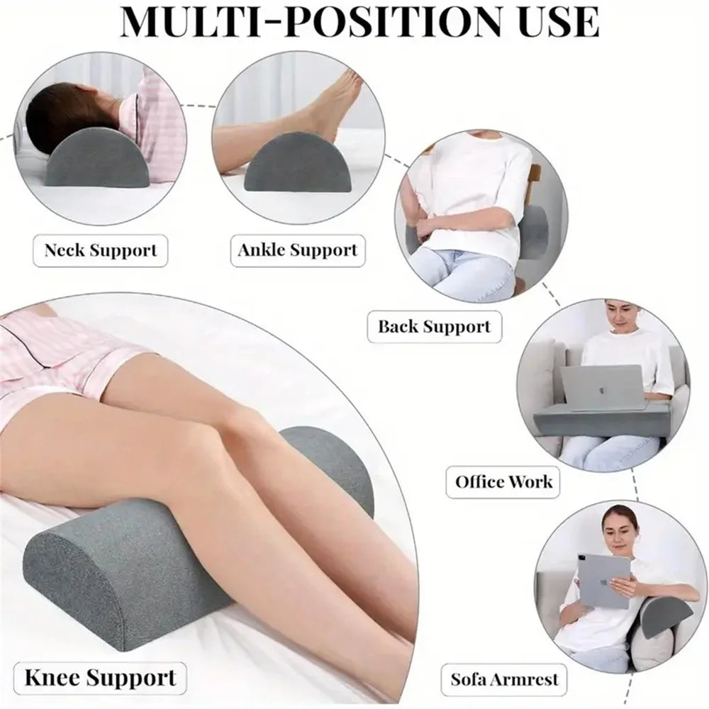 Half Moon Bolster Semi-Roll Knee Pillow Ankle & Knee Support Elevation Back Lumbar Neck Relief Pain Quality Memory Foam Filling