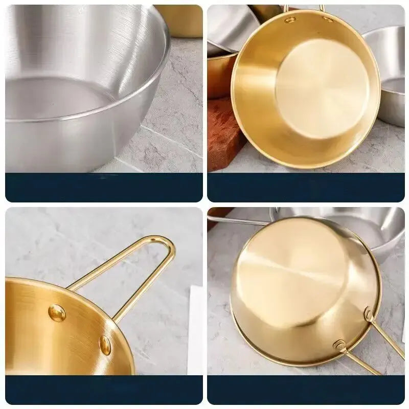 1pc 304 Stainless Steel Golden Instant Noodle Bowl Korean Rice Wine Bowl With Handle Salad Snack and French Fry Bowl