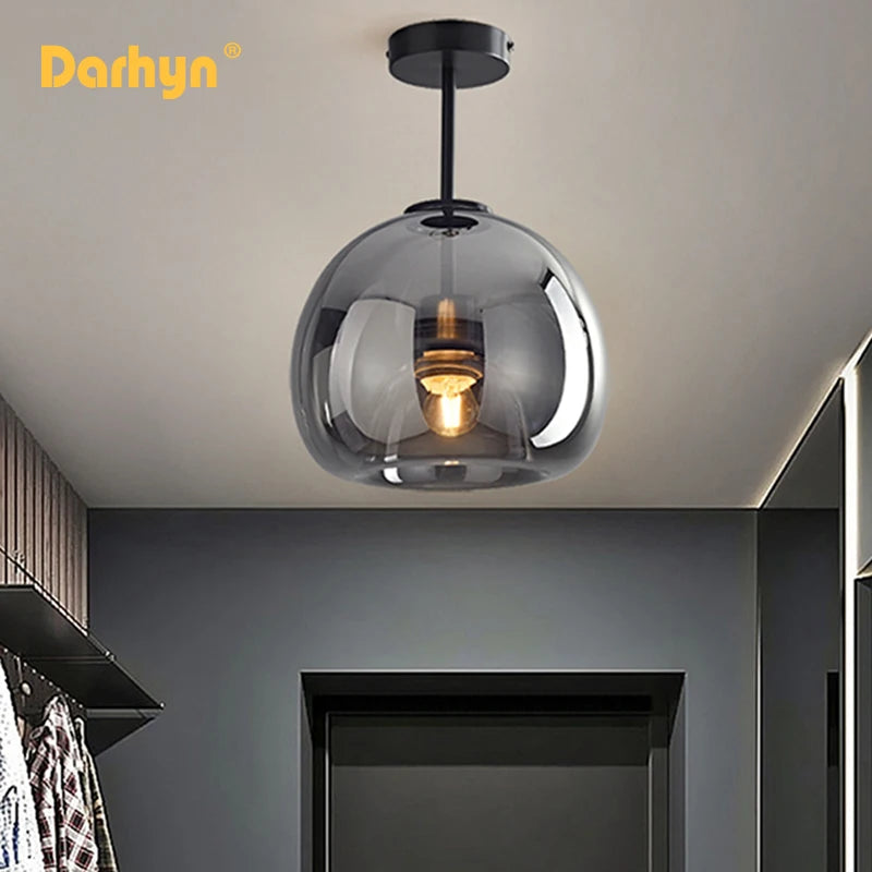 Modern Minimalist Glass Ceiling Light Nordic Texture LED Dinning Room Lamp Corridor Lustre Creative Living Room Lighting E27