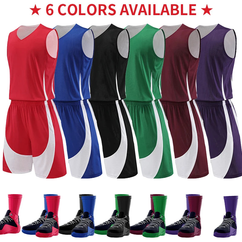 Men Basketball Jersey Sets Uniforms kits breathable Sports clothing Youth Training Children Reversible basketball jerseys SM8962