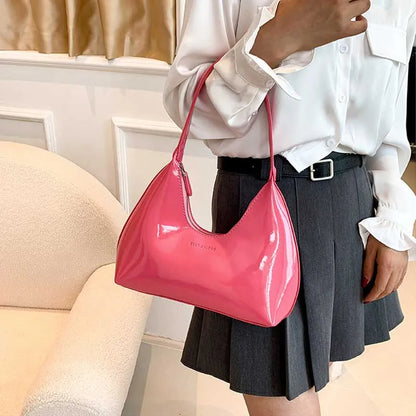 Trendy Designer Solid Shoulder Bags for Women Handbags and Purses New Fashion Patent Leather Underarm Ladies Tote Bags