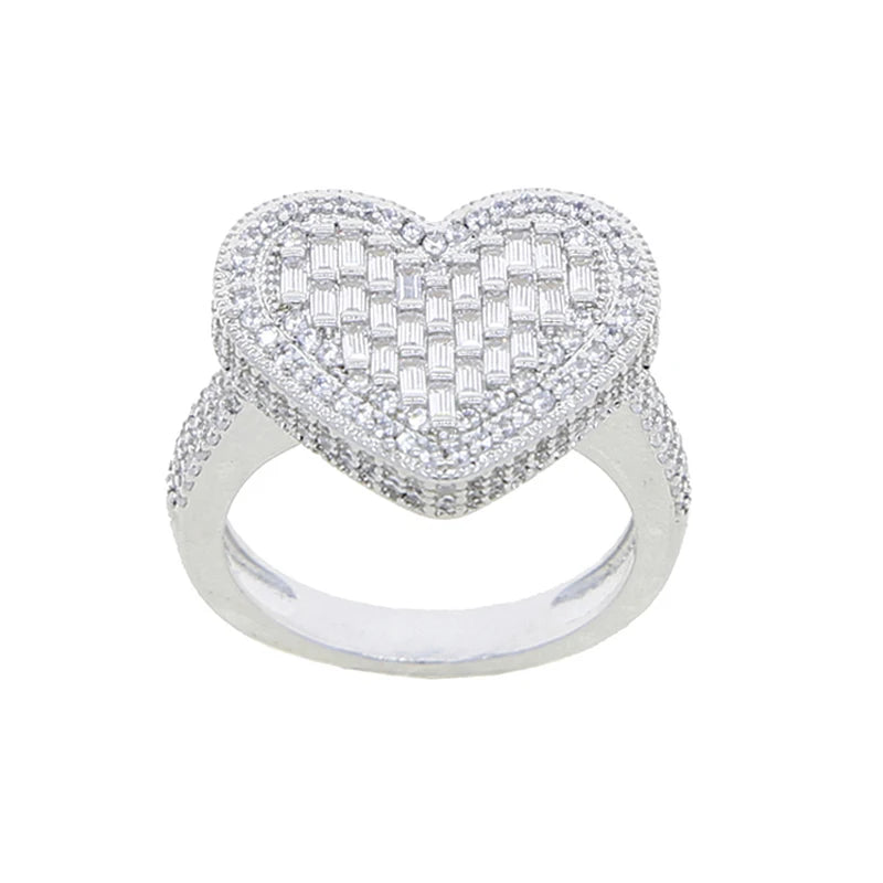 Women Heart Shaped Engagement Ring Full Micro Paved Iced Out Bling 5A Cubic Zirconia Fashion CZ Luxury Fashion Finger Jewelry