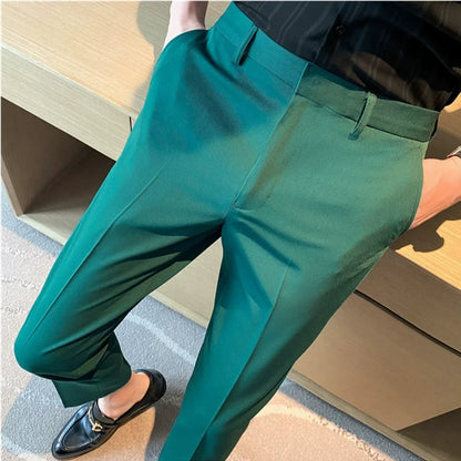 Men's Summer Slim Fit Solid Color Casual Pants Formal Office Business Wedding Social Suit Pants 9 Colors Ankle Long Trousers