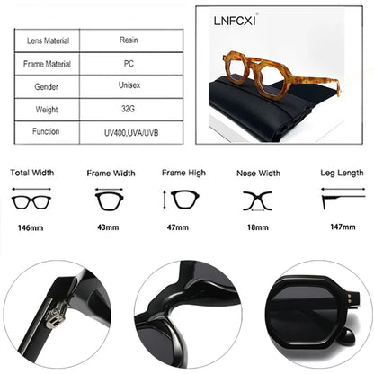 LNFCXI Fashion Polygon Small Square Women Sunglasses Retro Gray Rivets Men Shades UV400 Trending Outdoor Sports Sun Glasses