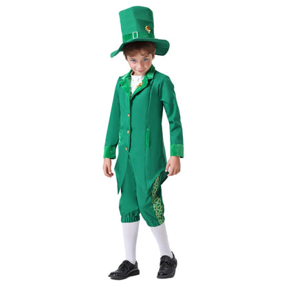 Kids Boys Girls Irish Gnome Leprechaun Green Fancy-dress Outfit St Patricks Day Party Costumes