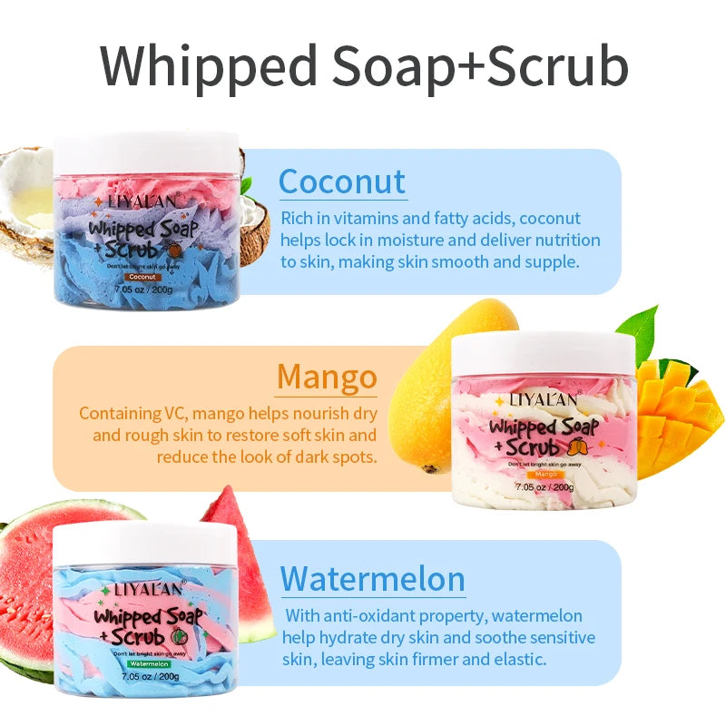 Vegan Whipped Soap Bath Cleansing Moisturizing Body Wash Exfoliating Smooth Skin Rainbow Scrub Soften Shave Vegan Handmade Shower Soap