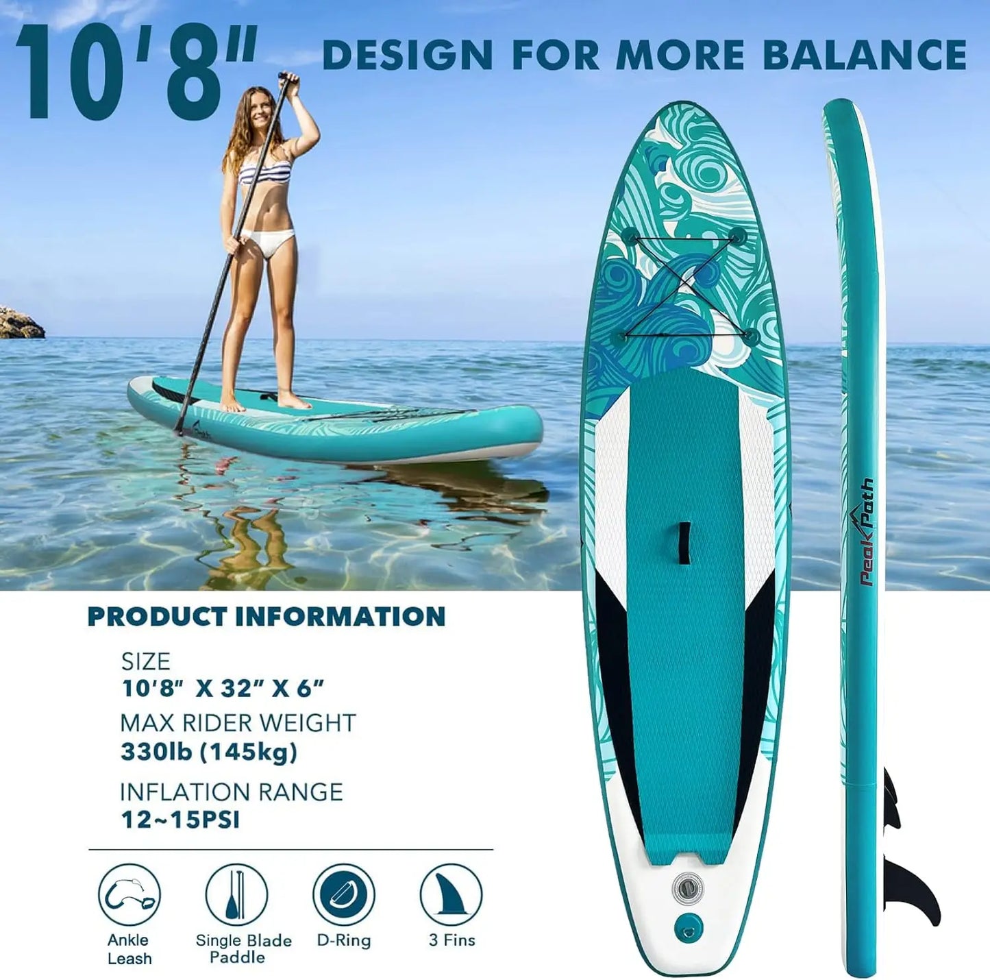 Inflatable Stand Up Paddle Board (6’’ Thick) with Premium SUP Accessories&Bag,Bottom Fin for Paddling,Surf Control,Non-Slip Deck