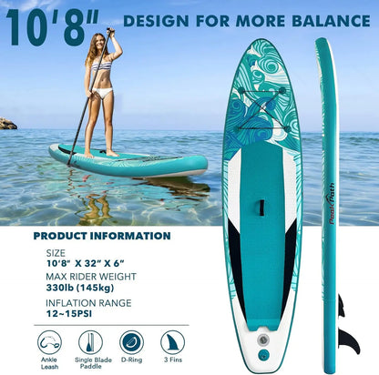 Inflatable Stand Up Paddle Board (6’’ Thick) with Premium SUP Accessories&Bag,Bottom Fin for Paddling,Surf Control,Non-Slip Deck