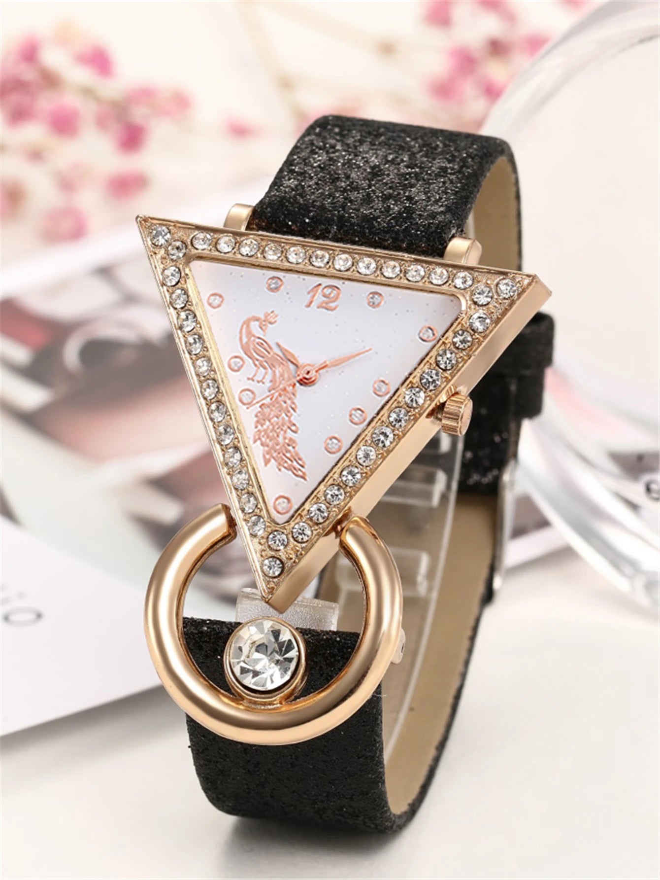 Luxury women's rhinestone quartz belt watch+jewelry set