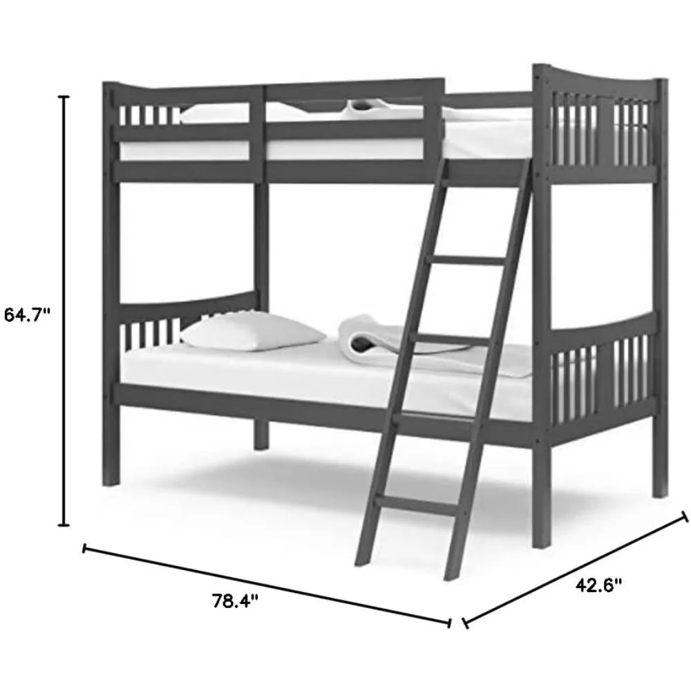 Caribou Twin-over-Twin Bunk Bed (Gray) – GREENGUARD Gold Certified, Converts to 2 individual twin beds