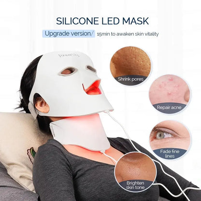 Foreverlily Face Neck Silicone LED Mask 7 Colors LED Light Photon Red Light Therapy 3D Flexible Facial Mask Anti-Ance Skin Care