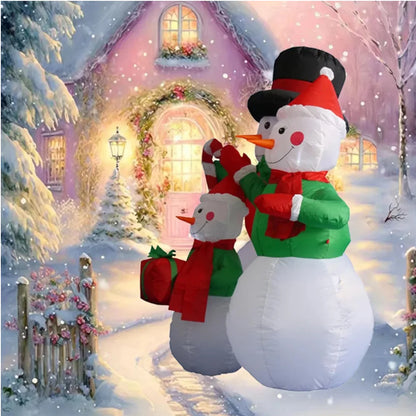 6FT/1.8M Christmas Decoration Inflatable Snowman Family with LED Lights for Xmas Party Indoor Outdoor Courtyard Props Ornament