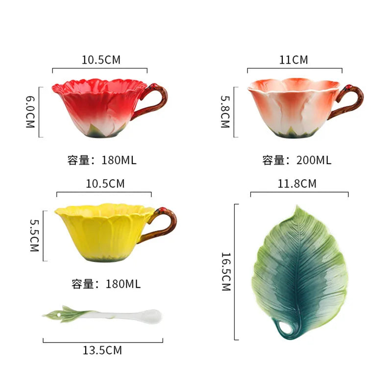 200ml Ceramic Coffee Cup Saucer Flower Type Mug Exquisite Afternoon Tea Latte Coffee Cup Home Breakfast Milk Mug Birthday Gifts