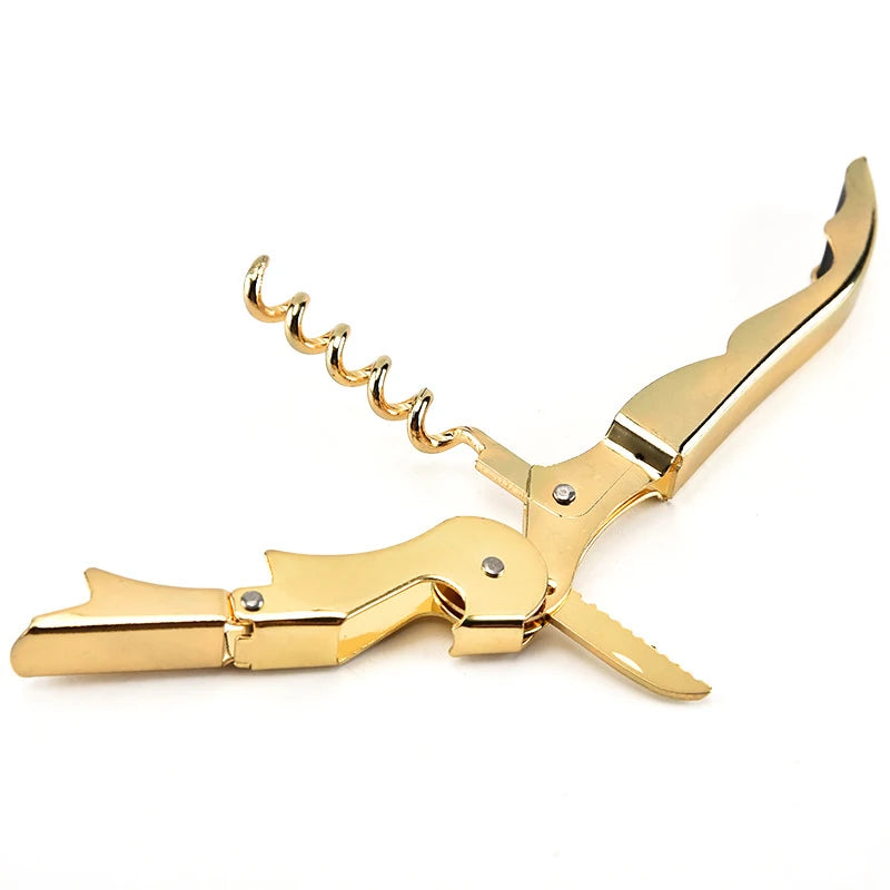 Multi-Use Bottle Opener Gold Plated Corkscrew Double Hinge Waiters Wine Key Bottle Opener Bar Home Office Kitchen Supplies Tools