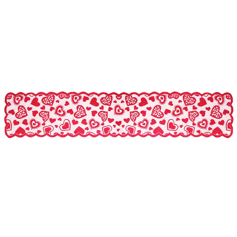 Valentine's Day Decoration Table Runner Romantic Lace Red Heart Love Table Cover Valentine Wedding Anniversary Party home decor