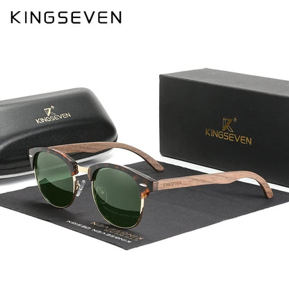 KINGSEVEN New Walnut Wooden Sunglasses For Men Polarized Semi-Rimless Glasses UV400 Eye Protection Retro Eyewear Women Accessory